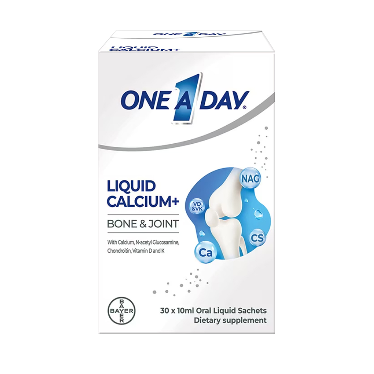 拜耳 One A Day 葡萄糖胺軟骨素液體鈣 30包 (含維他命D3和K2)  BAYER One A Day Liquid Calcium Drink (with Glucosamine, Chondrotin, Vitamin D3 and K2) 30 sachets