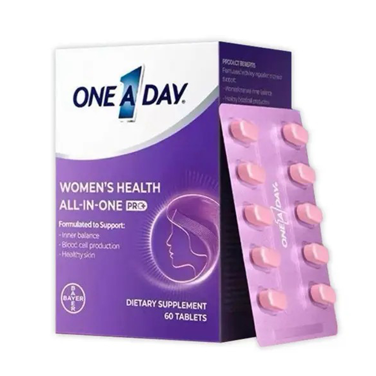 拜耳 One A Day 拜耳 女性更年期配方 PRO+ (含大豆異黃酮) （EXP 2028年）女士健康復合營養素 60粒 ONE A DAY BAYER One A Day Bayer Women’s Health All-in-One PRO+ Menopause Formula 60 tablets