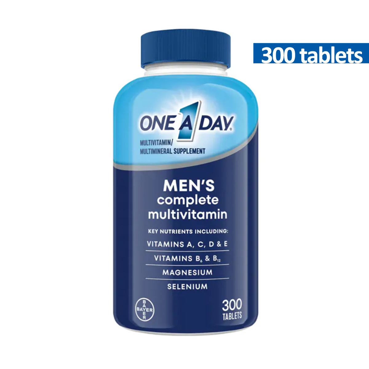 ONE A DAY 拜耳每日一片男性複合維生素片（EXP 2028年） 300粒 (藍色樽) 男士綜合多種維他命 多維片 ONE A DAY Bayer One A Day Men’s Complete Multivitamin 300 Tablets